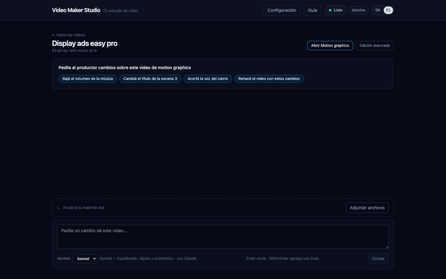 Chat del productor en un video de motion graphics, con ejemplos de pedidos para ajustarlo